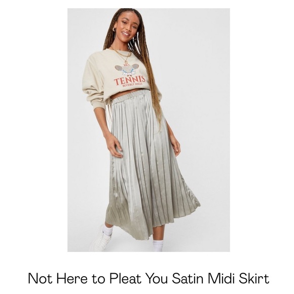 Nasty Gal Dresses & Skirts - Not Here to Pleat You Satin Midi Skirt